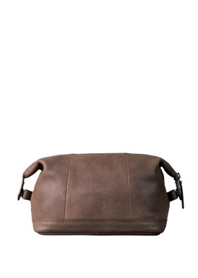 Hutton Leather Wash Bag in Chocolate Brown