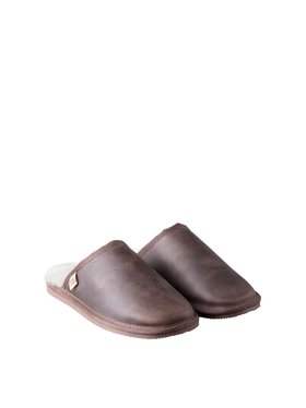 Men's Leather Sliders in Brown