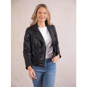 Antonia Leather Biker Jacket in Black - Size 10