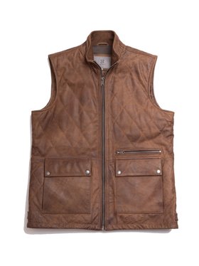Grike Leather Gilet in Dark Camel