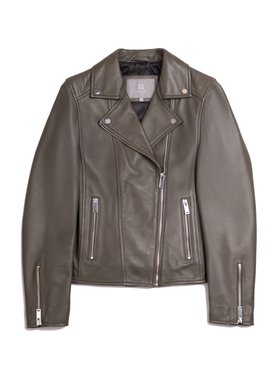 Tarraby Leather Biker Jacket in Khaki