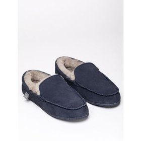 Men’s Sheepskin Slip-On Moccasins in Navy - Size 7