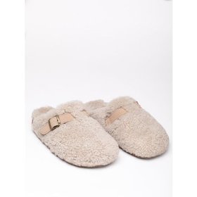 Sheepskin Wool Buckle Clog Slippers in Grey - Size 4