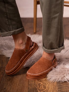 Sheepskin Slider Clog Slipper in Tan
