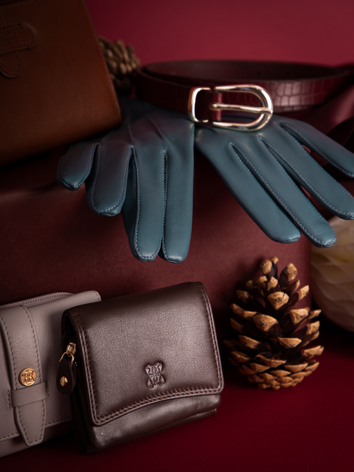 Small Leather Flapover Purse, Burgundy