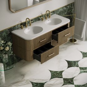 Savoy Wall Hung Double Vanity Unit & Stone Basin 1400mm Smoked Oak