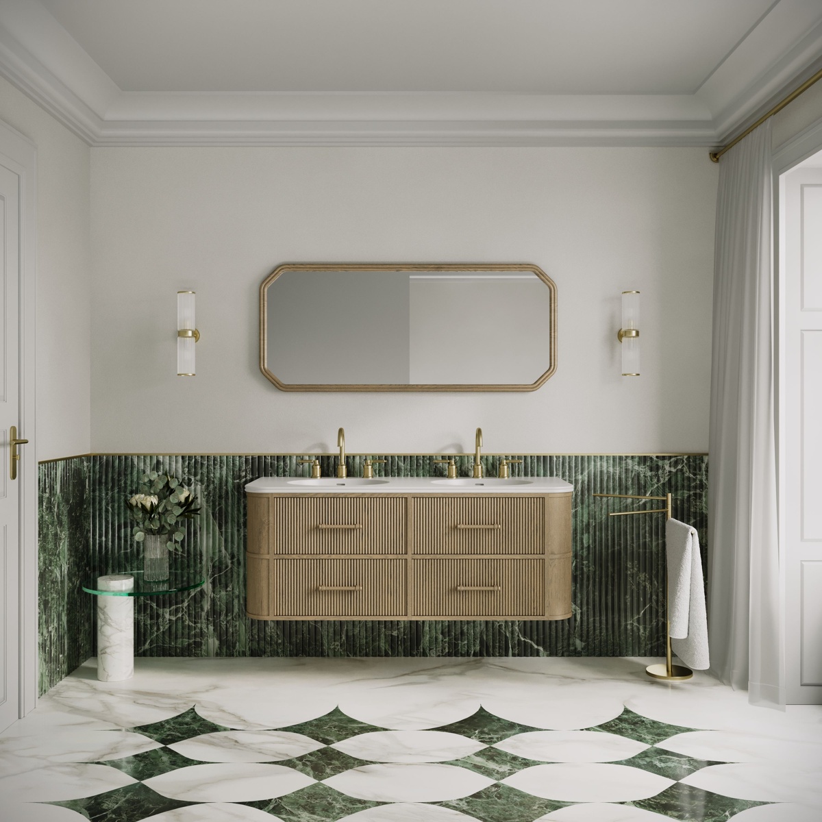 Savoy Wall Hung Double Vanity Unit & Stone Basin 1400mm Smoked Oak