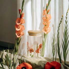 August Birth Flower Can Glass · Poppy & Gladiolus