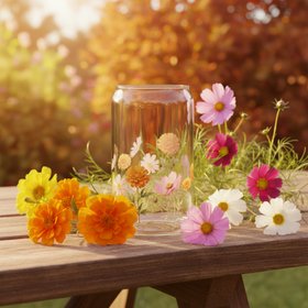 October Birth Flower Can Glass · Marigold & Cosmos