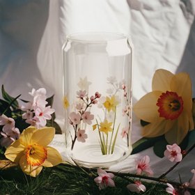 March Birth Flower Can Glass · Daffodil & Cherry Blossom