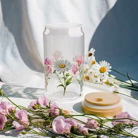 April Birth Flower Can Glass · Daisy & Sweet Pea