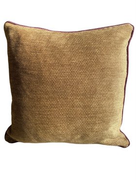Antique gold chenille cushion with burgundy cord trim