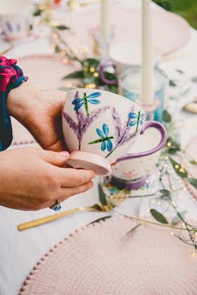 Lavender & Bees Fine China Mug - Hand Painted