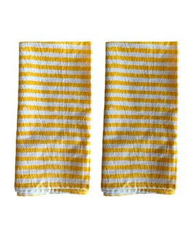 Hand-Block Printed Cotton Napkins Yellow & White Stripes (Set of 2) | Artisan Table Linens