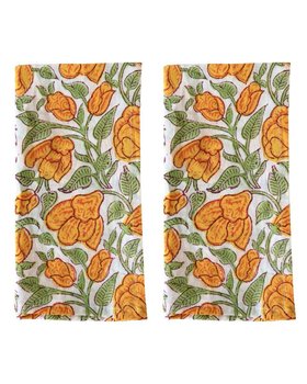 Floral Hand-Block Printed Cotton Napkins (Set of 2) | Artisan Botanical Table Linens