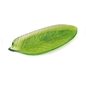 Tropical Leaf Glass Serving Plate | 43cm Large Green Decorative Platter | Nature-Inspired Tableware