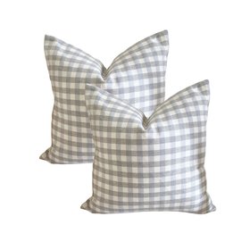 Grey Gingham Water-Repellent Cushion Covers (Set of 2) | Indoor/Outdoor