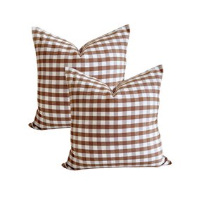 Brown Gingham Water-Repellent Cushion Covers (Set of 2) | Indoor/Outdoor