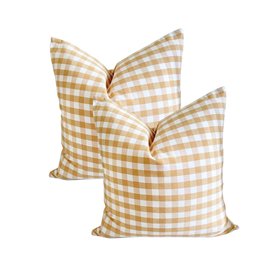Beige Gingham Water-Repellent Cushion Covers (Set of 2) | Indoor/Outdoor