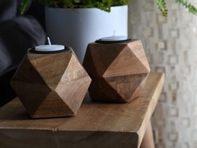 Vita Geometric Wooden Tealight Holder | Sustainable Mango Wood Cube
