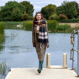 Women's Plaid Check Blanket Scarf with Tassels