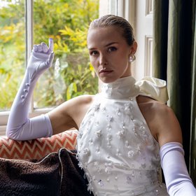 Women’s Long Opera Satin Gloves with Buttons