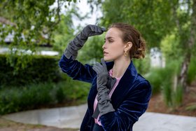 Women’s Charcoal Water-resistant Long Suede Gloves