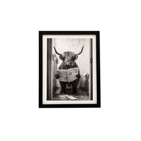 Highland Cow on Toilet Framed Canvas