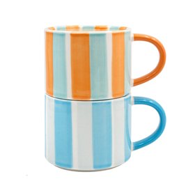 Stackable Striped Blue & Yellow Mugs (Set of 2)