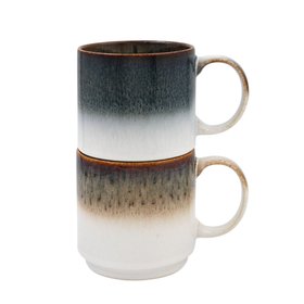 Stackable Reactive Glaze Grey & Natural Mugs (Set of 2)