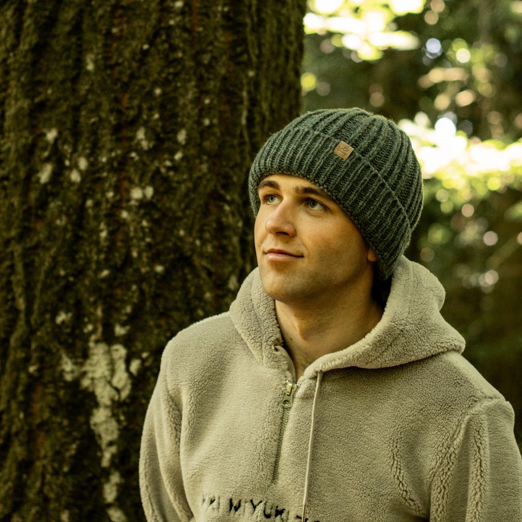 Blue & Grey Recycled Chunky Knit Waterproof Beanie