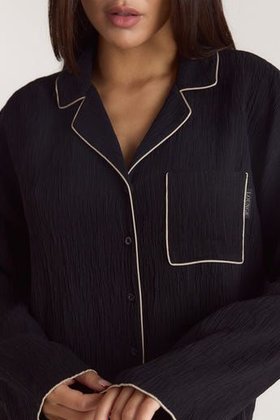 Black Crinkle Pyjama Shirt