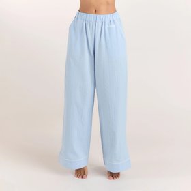 Textured Cotton Pyjama Bottoms - Blue - M - Women's Loungewear