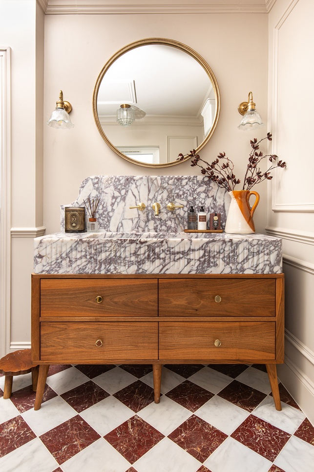 Riviera Burgundy & White Honed Marble Tiles