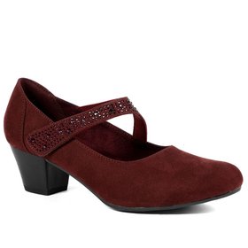 Wide Fit Cone Heeled Mary Jane Bordeaux