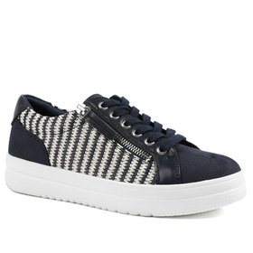 Zip Up Chunky Platform Trainers - Navy-White