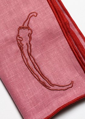 Linen Embroidered Napkins | 'Red Hot Chilli'