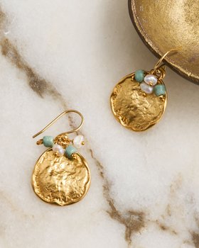 Gold Hammered Disc Earrings in Gold & Duck Egg