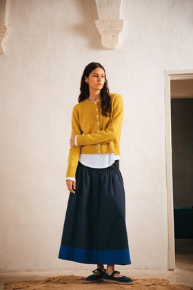 Cotton Poplin Colour Block Skirt in Navy