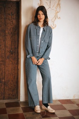 Stripe Cotton Canvas Jacket in Midnight & White