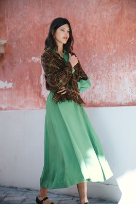 Scottish Cashmere Checked Chartouche in Sorrel & Conker