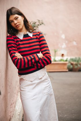 Cotton Linen Utility Skirt in Almond