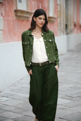 Linen Utility Jacket in Olive