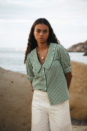 Cotton Gingham Chelsea Collar Blouse