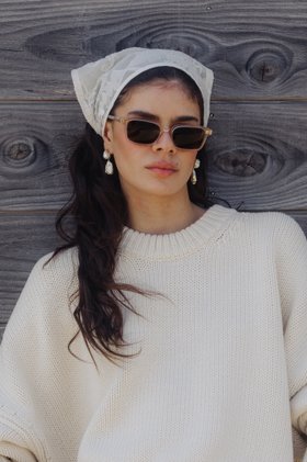IOLLA X CLÒIMH 001 in Vanilla Crystal with classic brown lenses