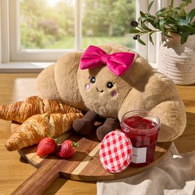 OHS Chloe The Bow Croissant Cushion - Natural/Hot Pink