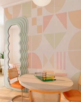 Bauhaus geo pastel pink large - Wallpaper