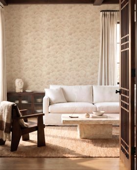 Botanical Fan Pattern Beige - Wallpaper