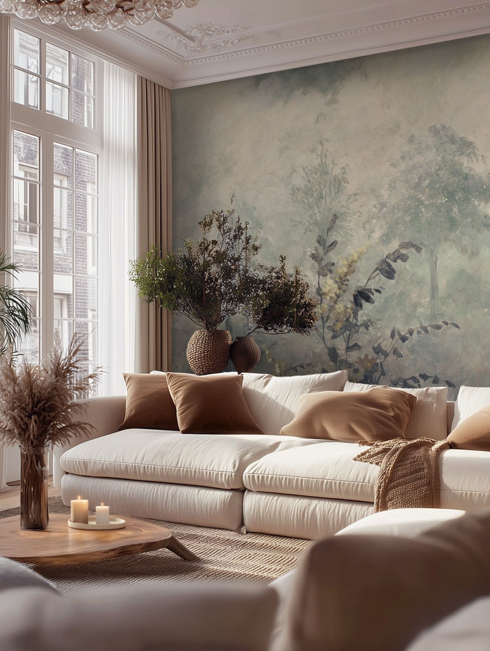 Forest Lush Plants Grey II Wallpaper