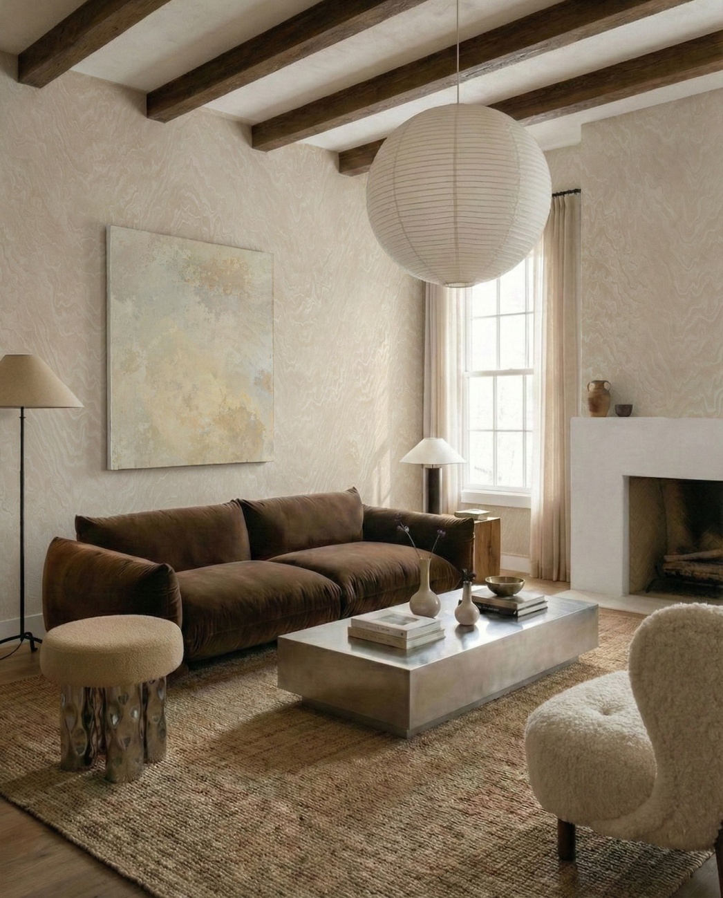 Thalea Creamy Beige - Wallpaper